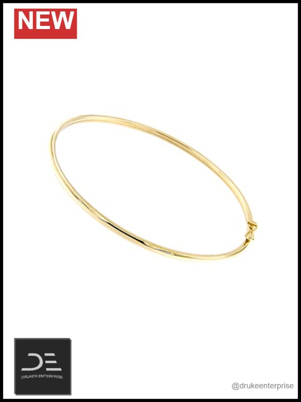 14k Real Gold Bangle Bracelet, 7 Inch, Solid Gold
